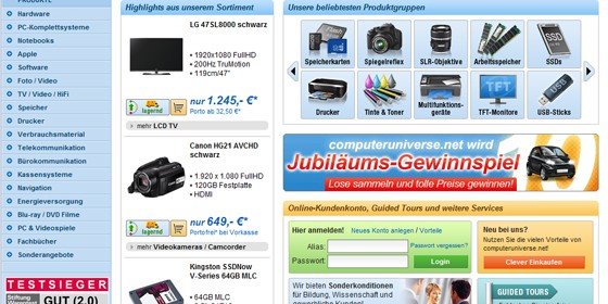 Testsieger bei Stiftung warentest: der Shop computeruniverse.net
